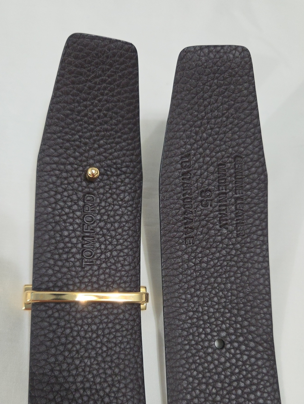 Reversible Tom Ford Black Brown Leather Belt Gold T Buckle 95cm - Picture 5 of 15